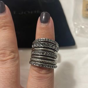 St. John Gunmetal Stack Rhinestone Ring Size 8